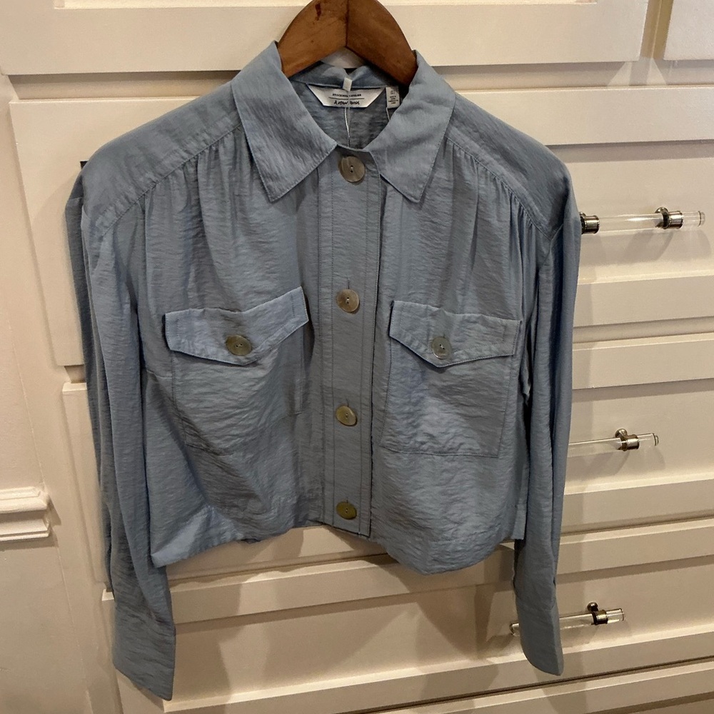 Stockholm Atelier Light Blue Button-Up Top/lightweight shacket, BRAND NEW W/TAGS - Picture 9 of 11